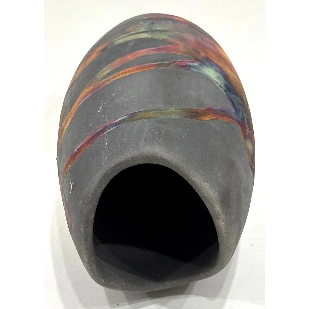 RAACUU Studio Pottery Vase Abstract Multicolor Glaze Handcrafted Stamped Base